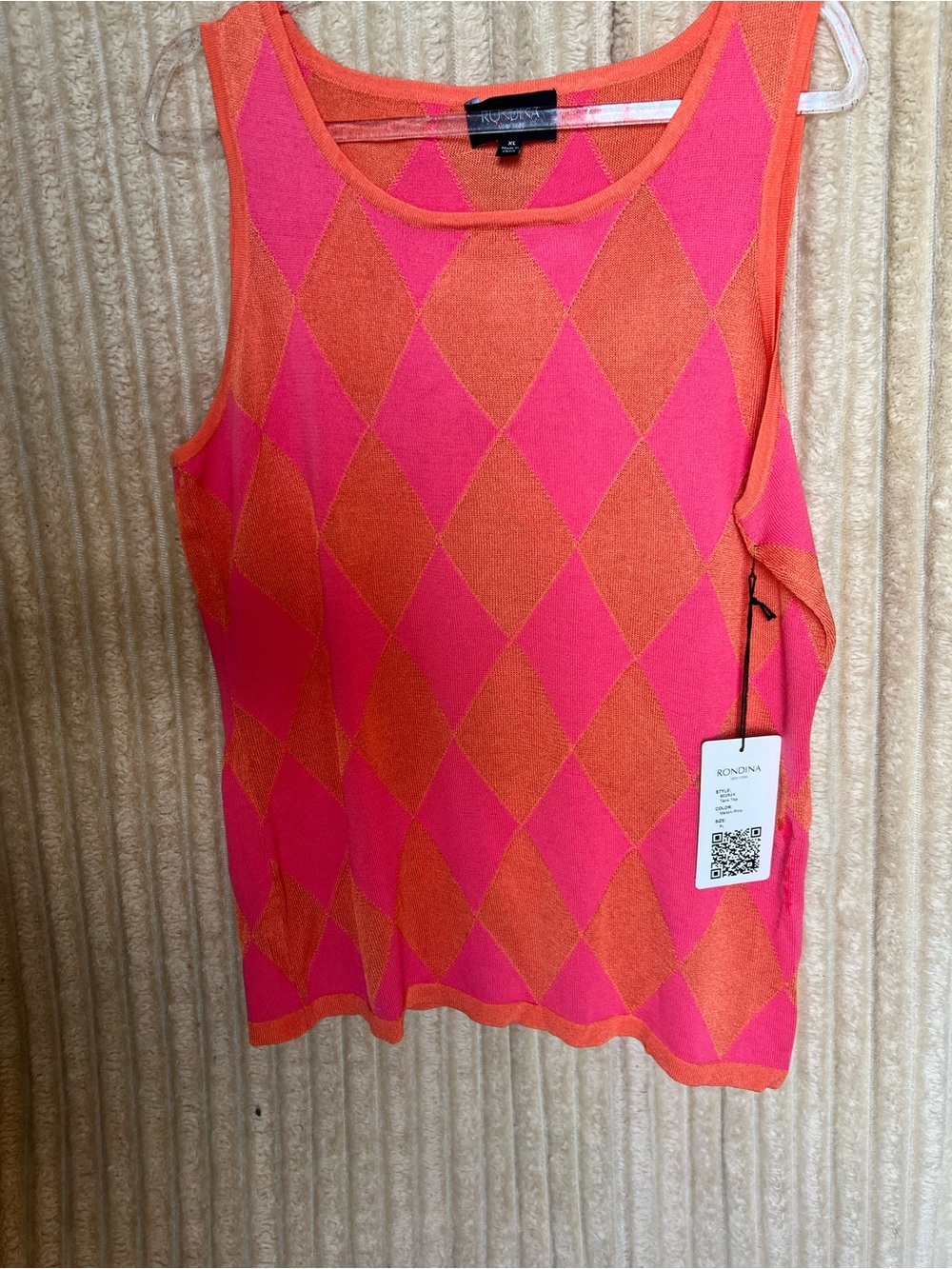 Argyle Knit Tank Top in Pink & Orange -